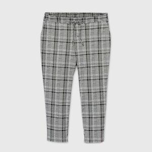 Ava & Viv Pants Mid-Rise Plaid Knit Straight Leg Gray Black White Size 2X